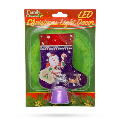 55997B • Karácsonyi asztali LED dekor - fényes talppal - csizma - lila - 15 cm