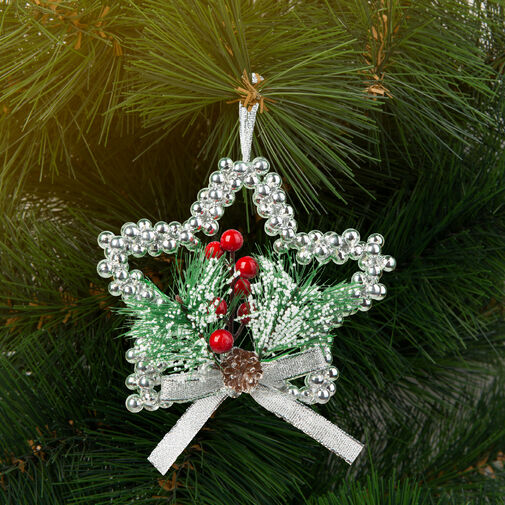 58566B • Karácsonyi dekoráció - akasztható - ezüst csillag - 10 cm