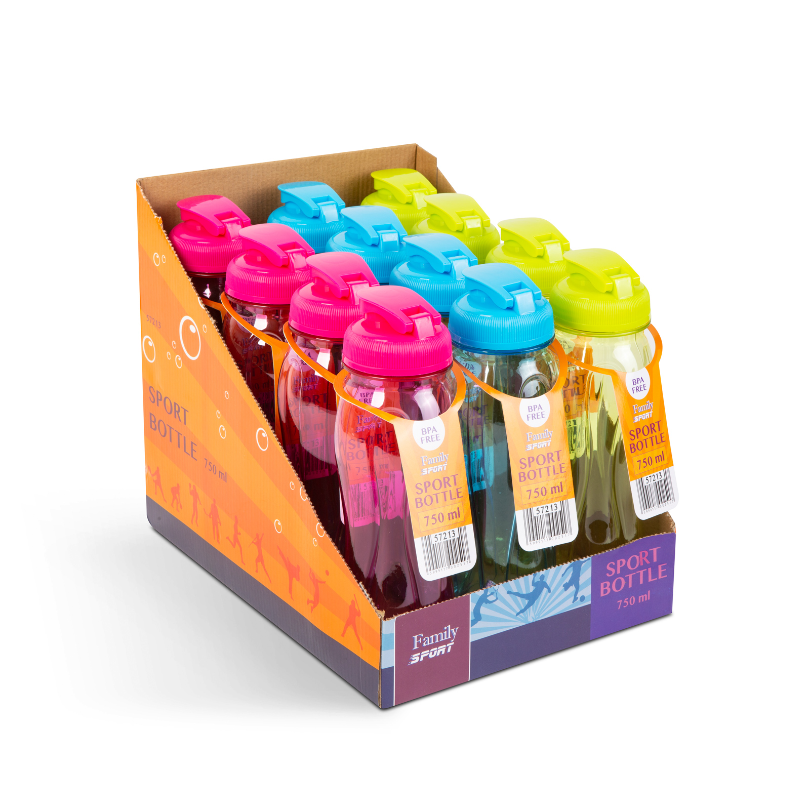 57213 - Sport kulacs - műanyag, átlátszó - 750 ml - 3 színben