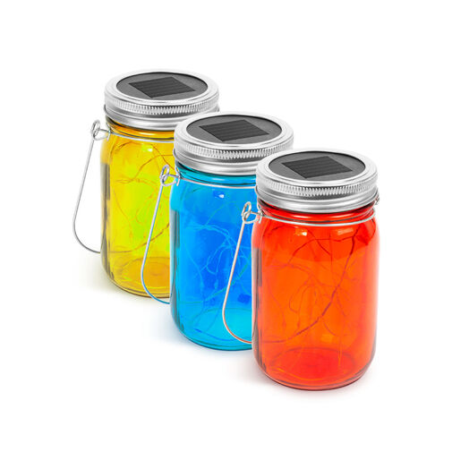 11241 • Felakasztható üveg szolár lámpa - melegfehér microLED-ekkel - kék, piros, sárga