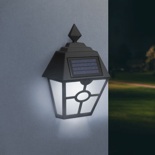 11244C • LED-es szolár fali lámpa - fekete, hidegfehér - 14 x 6,2 x 19 cm
