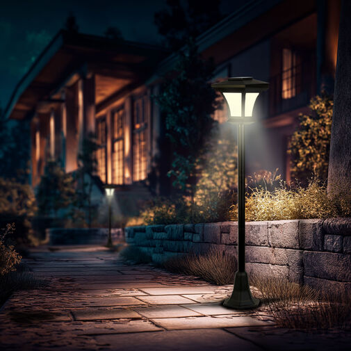 11404 • LED-es szolár lámpa - kandeláber - 120 cm - 10 LED - fekete - melegfehér