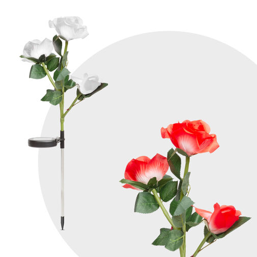 11723 • Leszúrható szolár virág - piros, fehér rózsa, RGB LED - 70 cm - 2 db / csomag