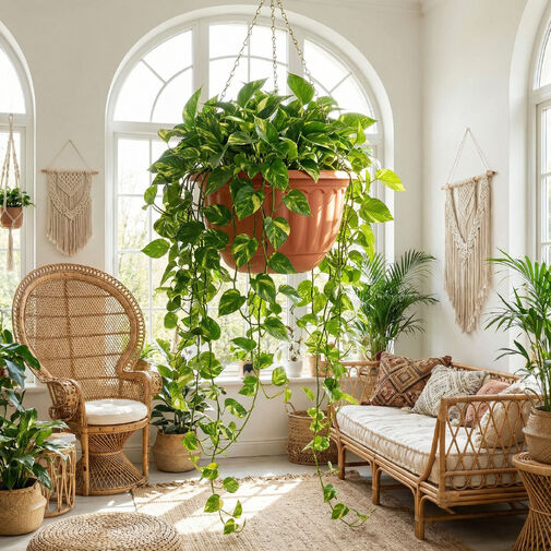 11993 • Műanyag függesztett cserép lánccal -  terrakotta - 30 x 18 cm