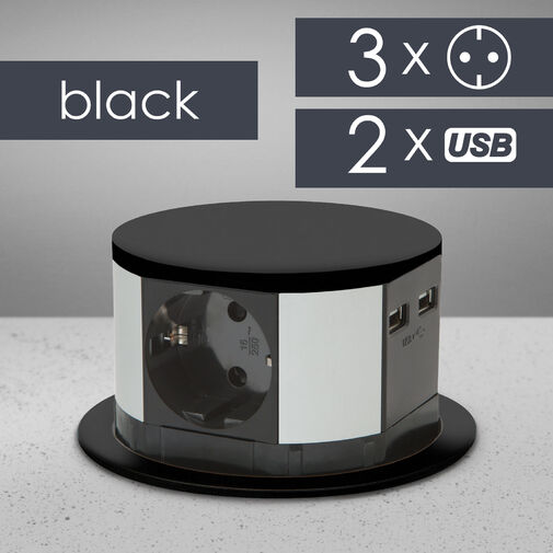 20433BK • Elosztó - rejtett, 3-as + USB - fekete