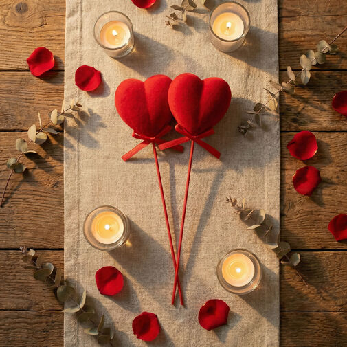 56098 • Leszúrható szív szett - piros plüss, habszivacs - 28 cm - 2 db / csomag