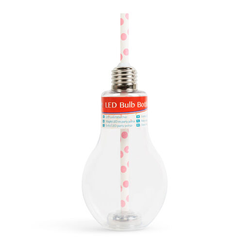 57160J • Világító LED-es party pohár - papír szívószállal  - izzókörte, átlátszó - 400 ml
