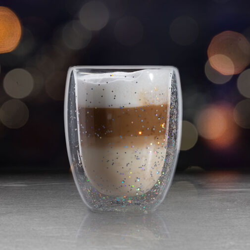 57176F • Duplafalú üveg pohár - Glitteres, party design - 350 ml