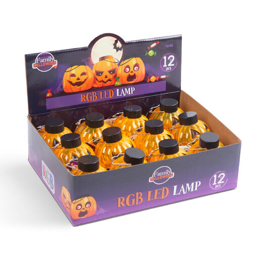 58116B • Halloween-i RGB LED lámpa - felakasztható tök - narancs / fekete - elemes