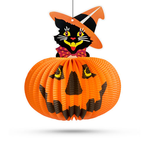 58137A • Halloween-i tökös lampion - macskával - akasztható - 26 cm