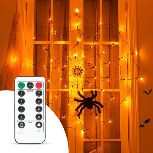 58150 • Pókháló fényfüggöny pókkal - melegfehér 60 db LED - USB-s