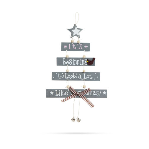58246B • Karácsonyi ajtódísz fából - akasztóval - 17 x 30 cm - szürke