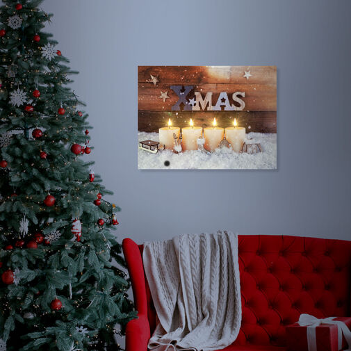 58460 • Karácsonyi LED-es hangulatkép - fali akasztóval, 2 x AA, 40 x 30 cm