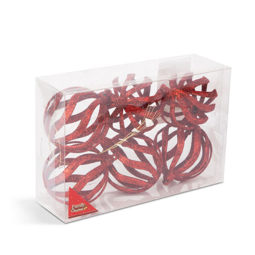 58522C • Karácsonyfadísz szett - glitteres piros gömbdísz - 7 cm - 6 db / csomag