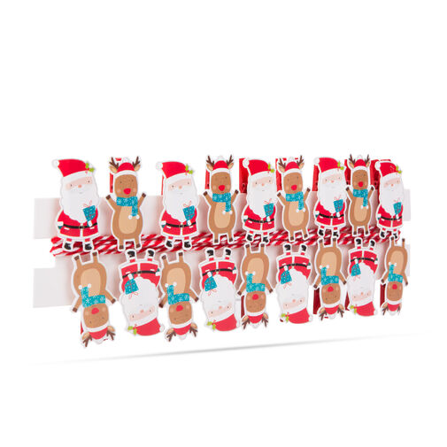 58526A • Karácsonyi csipesz szalaggal - mikulás, rénszarvas - 22 x 35 mm - 18 db, 2 m / csomag