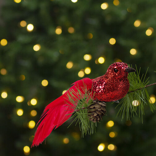 58643A • Karácsonyi dísz - csipeszes - glitteres madár - piros - 2 db / csomag