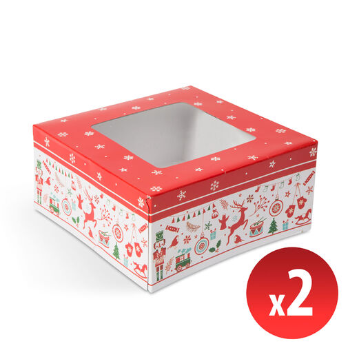 58748 • Ajándékdoboz - papír, karácsonyi mintás - átlátszó tetővel - 2 db / csomag