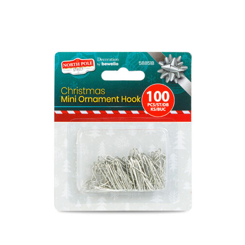 58851B • Mini karácsonyfadísz akasztó – ezüst – 100 db / csomag