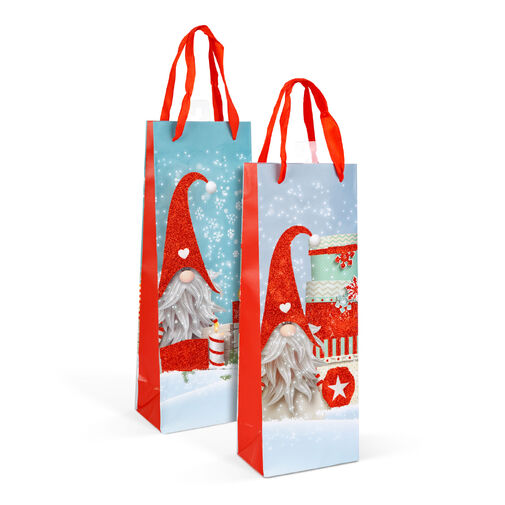 58874 • Karácsonyi ajándéktáska - manó mintával, glitteres - 13 x 36 x 9 cm - 2 féle - 12 db / csomag