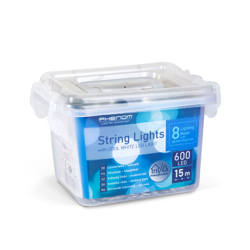 59770C • Fényfüzér függöny - 15 m - hidegfehér - 600 LED - 100-240V - 6W - átlátszó kábel