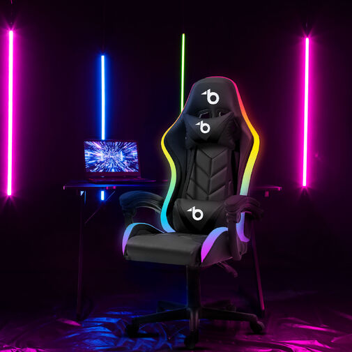 BMD1115BK • RGB LED-es gamer szék - karfával, párnával - fekete