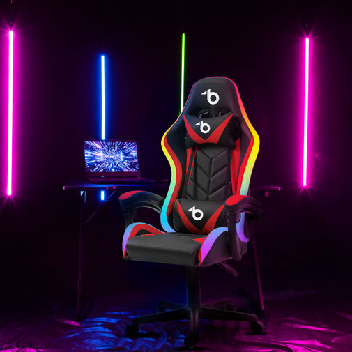 BMD1115RD • RGB LED-es gamer szék - karfával, párnával - fekete / piros