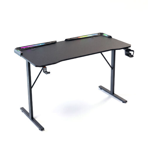 BMD1128BK • Gamer asztal - 120 x 60 x 75 cm - RGB LED, USB, pohártartó, fejhallgató tartó, szénszálas - fekete