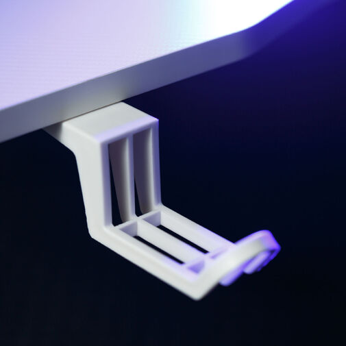 BMD1128WH • Gamer asztal - 120 x 60 x 75 cm - RGB LED, USB, pohártartó, fejhallgató tartó, szénszálas - fehér