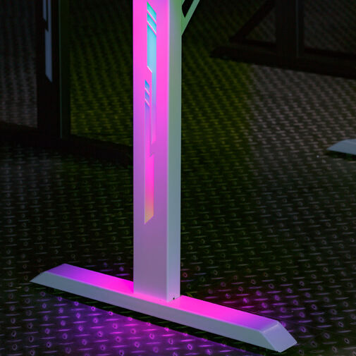BMD1129WH • Gamer asztal - 120 x 60 x 75 cm - RGB LED, USB, pohártartó, fejhallgató tartó, 5 mm üveg - fehér