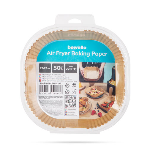 BW1020B • Air fryer sütőpapír - olaj nélküli sütőhöz - négyzet - 23 cm - 50 db / csomag