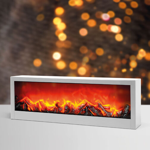 BW2015WH • Kandalló LED-es lánghatással - fehér - elemes / USB-s - 60 x 10 x 20 cm